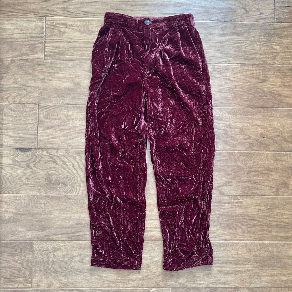 Madewell Velvet Tapered Pleat Pull-On Pants Size XS Dark Cabernet